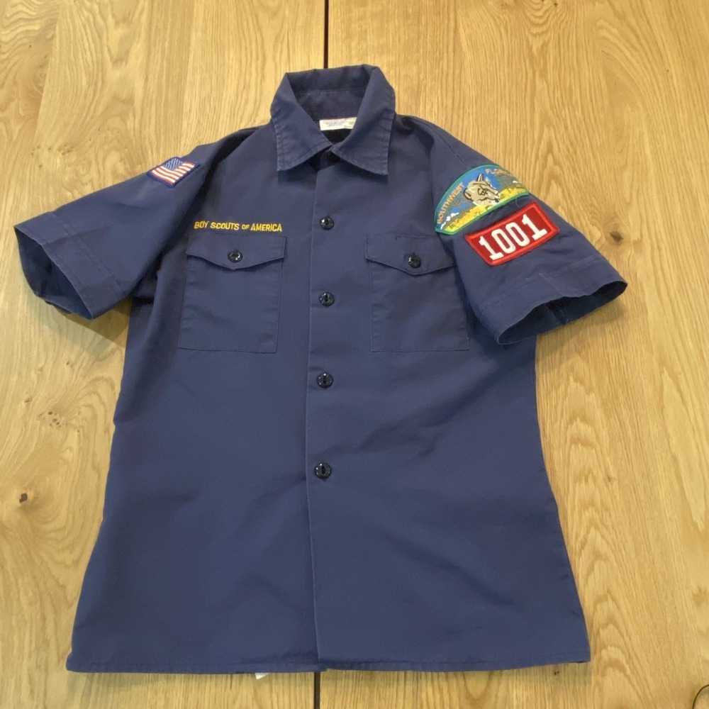 Boy Scouts of America Uniform Shirt Youth Medium Blue Button Up Patches